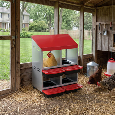 Nichoir à poules amovible à 4 compartiments avec plateaux coulissants, fixation murale, rouge