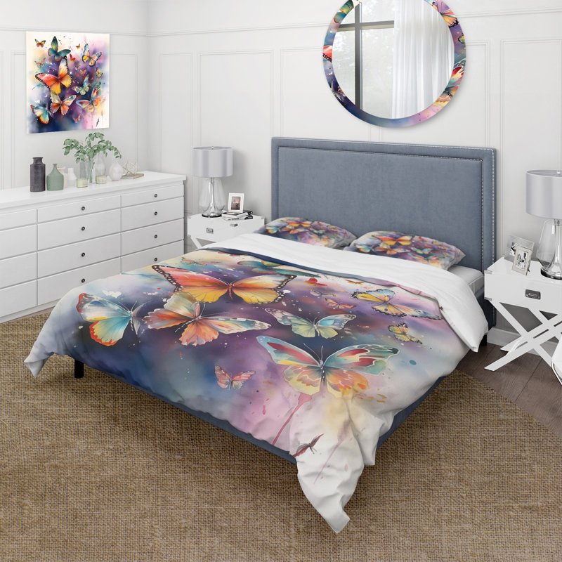 Ensemble de housse de couette papillons mauves en microfibre / polyester mauve