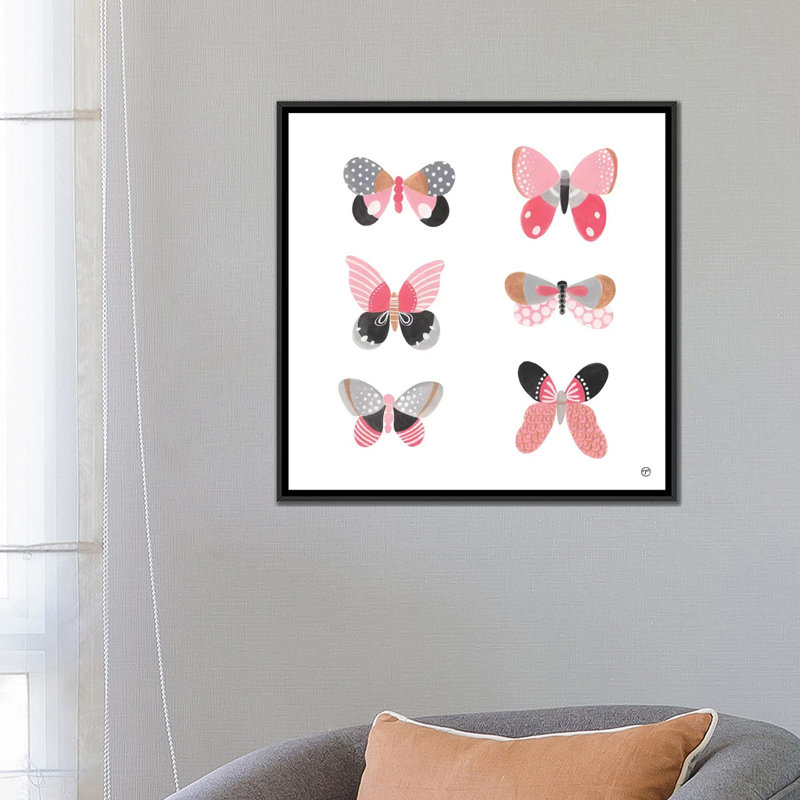 6 papillons art, H 26 po x l 26 po x P 1,5 po, Toile avec cadre noir