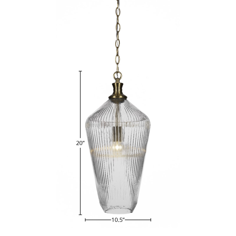 Luminaire suspendu à chaîne avec verre 11 po Carina, Laiton New Age, Clair