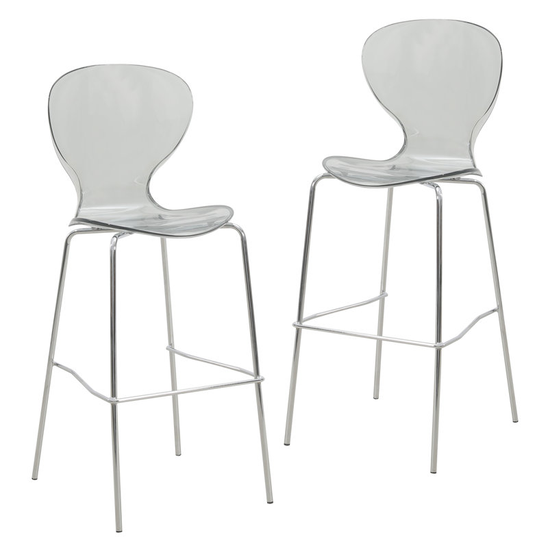 Edenfield Acrylic Barstool with Steel Frame in Chrome Finish (Set of 2), Smoke