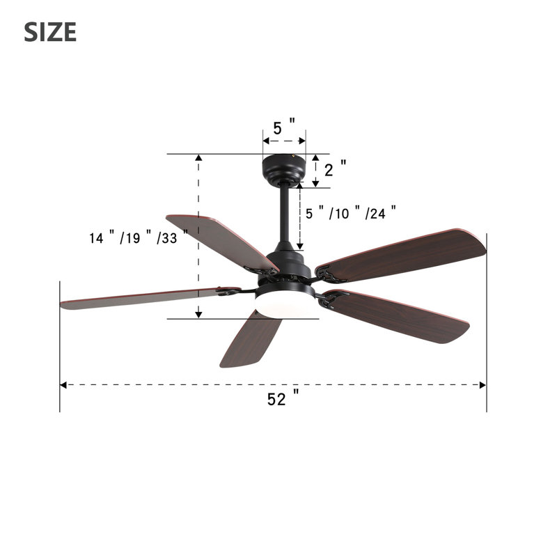 Lieschen 52'' Ceiling Fan with LED Lights, Black, Brown