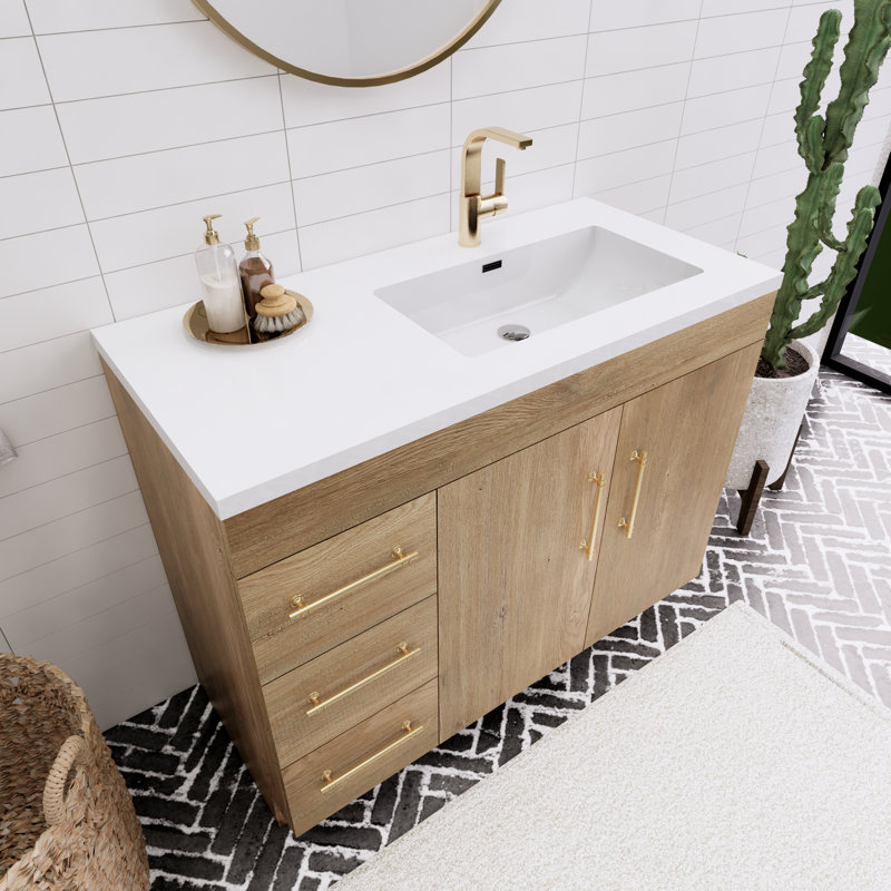 Meuble-lavabo simple l 42 po, Teck chêne