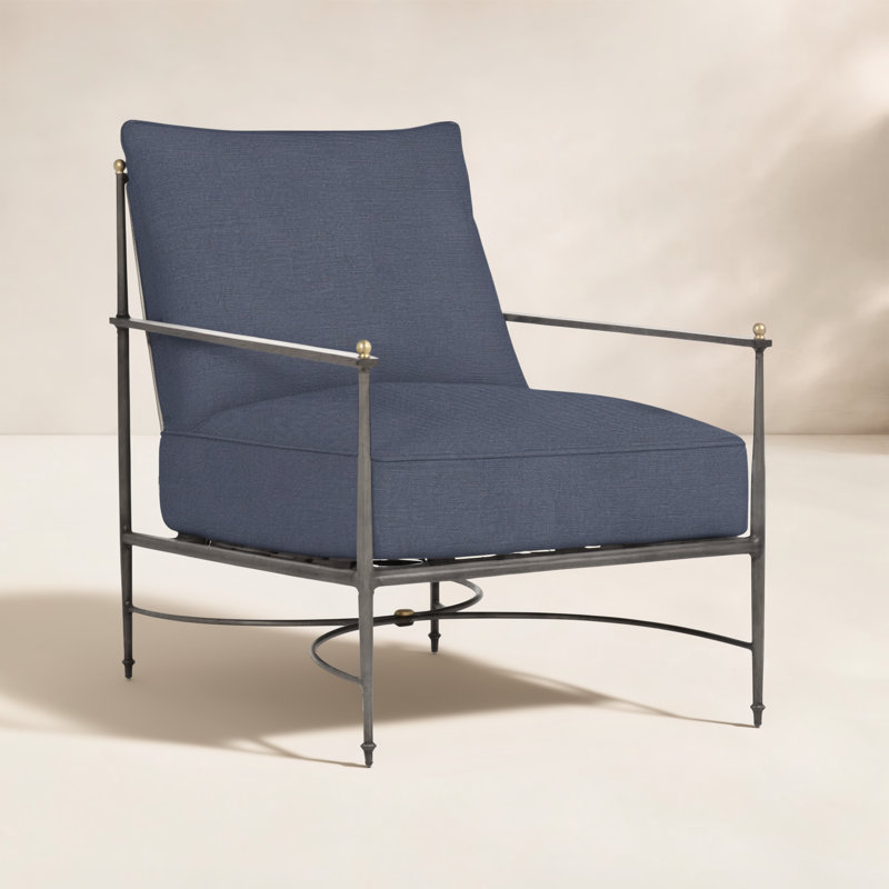 Roma Patio Chair with Cushions, Welt, Linen Navy