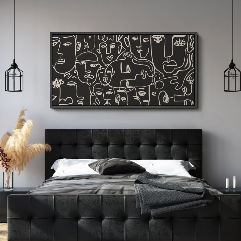 «Abstract Face Portraits - Impression sur toile encadrée surdimensionnée», Noir, noir, noir, noir, H 30 po x l 60 po