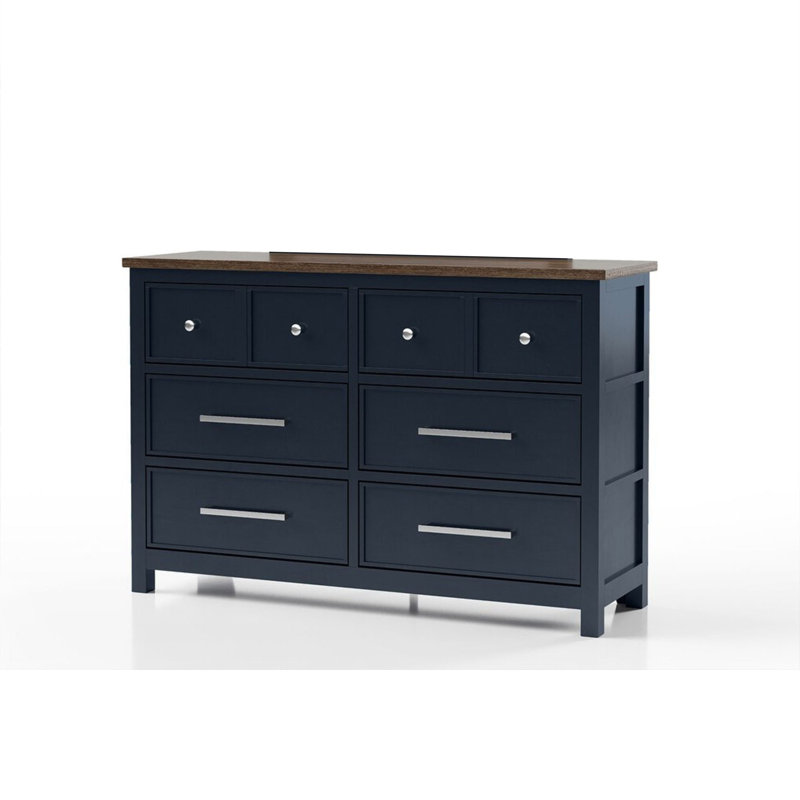 Commode Tela, 8 tiroirs avec poignées en métal, bois de pin massif bleu, Bleu