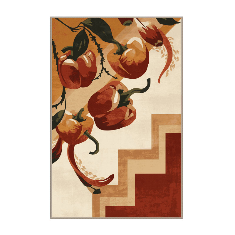 Machine Washable Easton Peppers Bell Chili Modern Rug in Beige – Beige Binding, 5x7