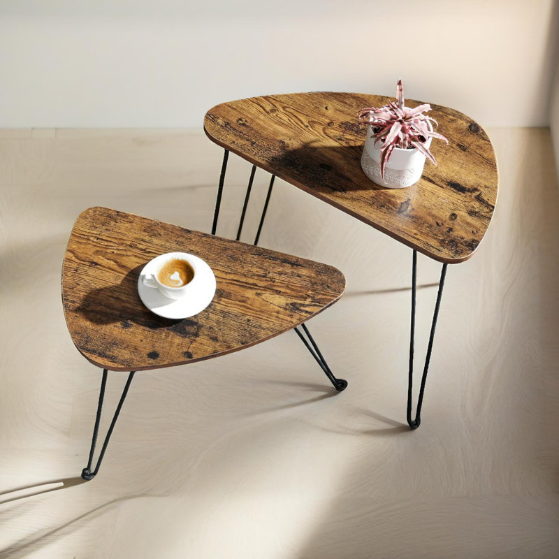 Aleiyah Rustic 2 Piece Nest of Tables with Metal Legs Side End Table Living Room
