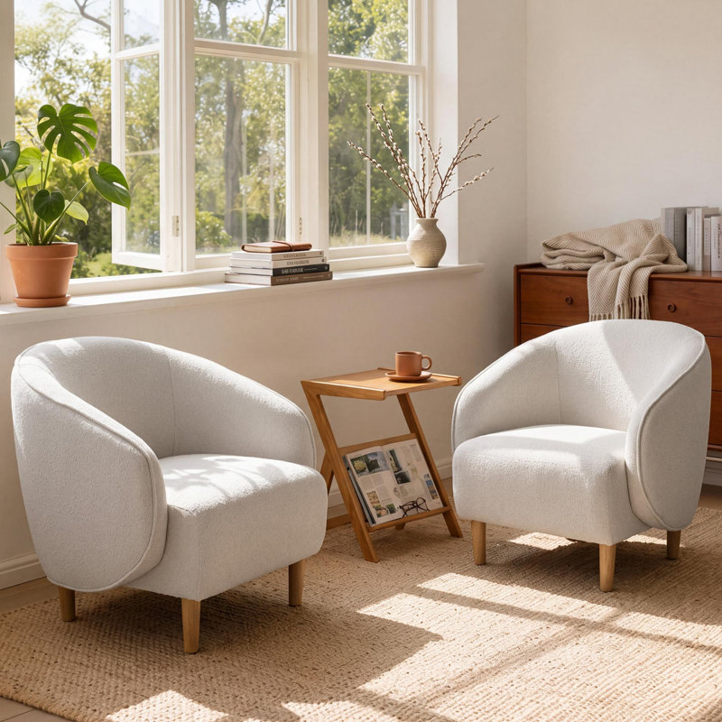 Chaise d'appoint moderne en tonneau rembourrée - ensemble de 2, Pearl White