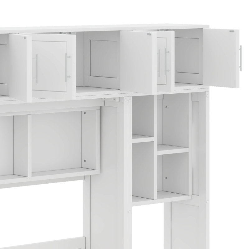 Full Size Wall Murphy Bed With Desk Combo, Top Cabinet And Bookcase Headboard