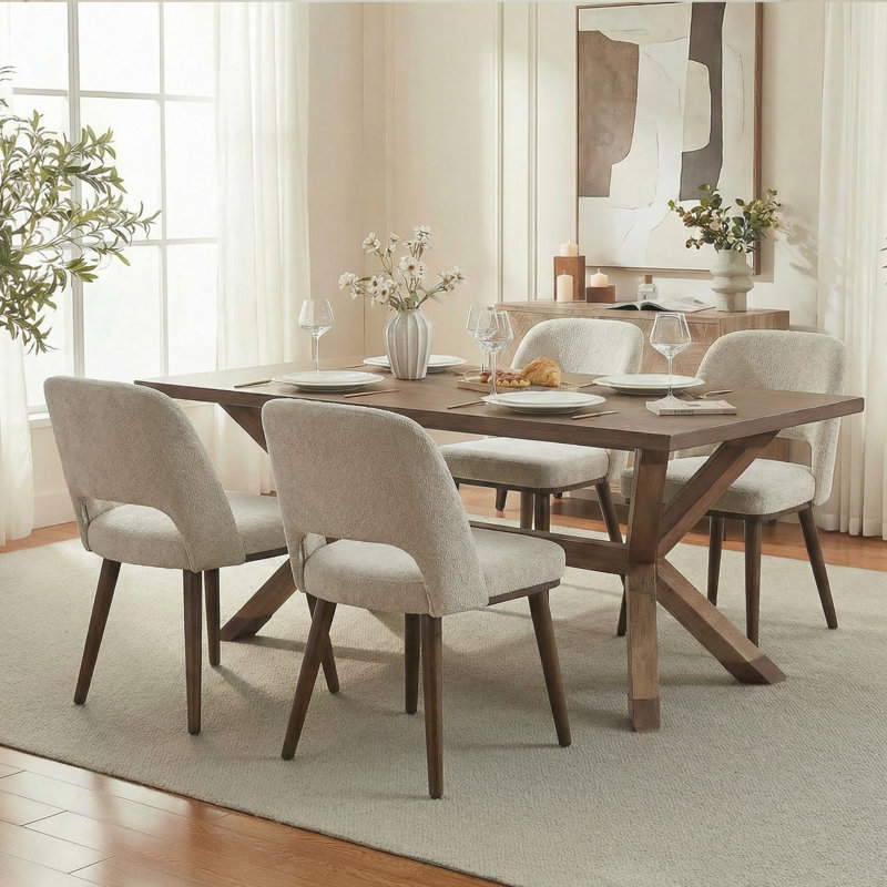 Mason Upholstered Side Dining Chair With Solid Wood Legs(Set of 2), 2, Khaki