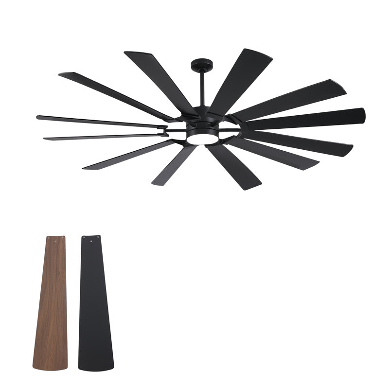 72 Inch Massive Windmill Ceiling Fan with Light, 12-Blade Industrial Fan, High CFM Powerful Airflow, Quiet DC Motor, Remote Control, 6-Speed Reversible, Dimmable 3CCT LED with Memory Function