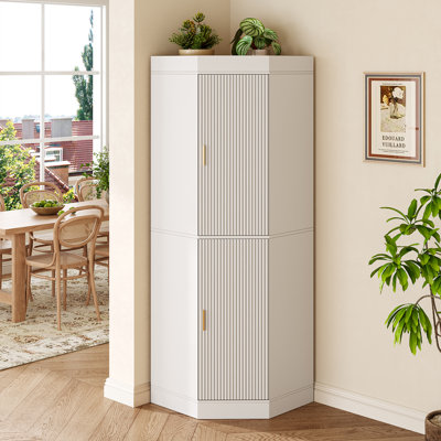 70.1” Farmhouse Corner Storage Cabinet With Fluted Doors, Kitchen Pantry Cabinet With Adjustable Shelves by Latitude Run