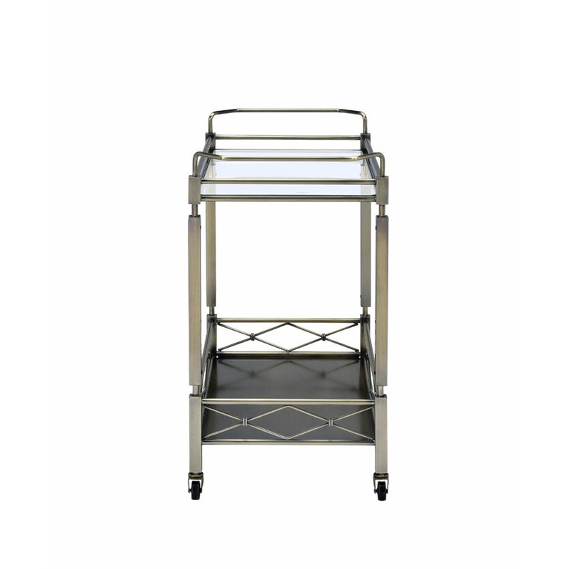 Chariot de service en métal durable avec plateau en verre trempé, mobilité facile et conception élégante pour le divertissement à domicile
