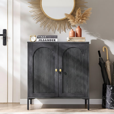 Buffet haut arqué cannelé de 34 po avec tablettes réglables - Buffet blanc moderne