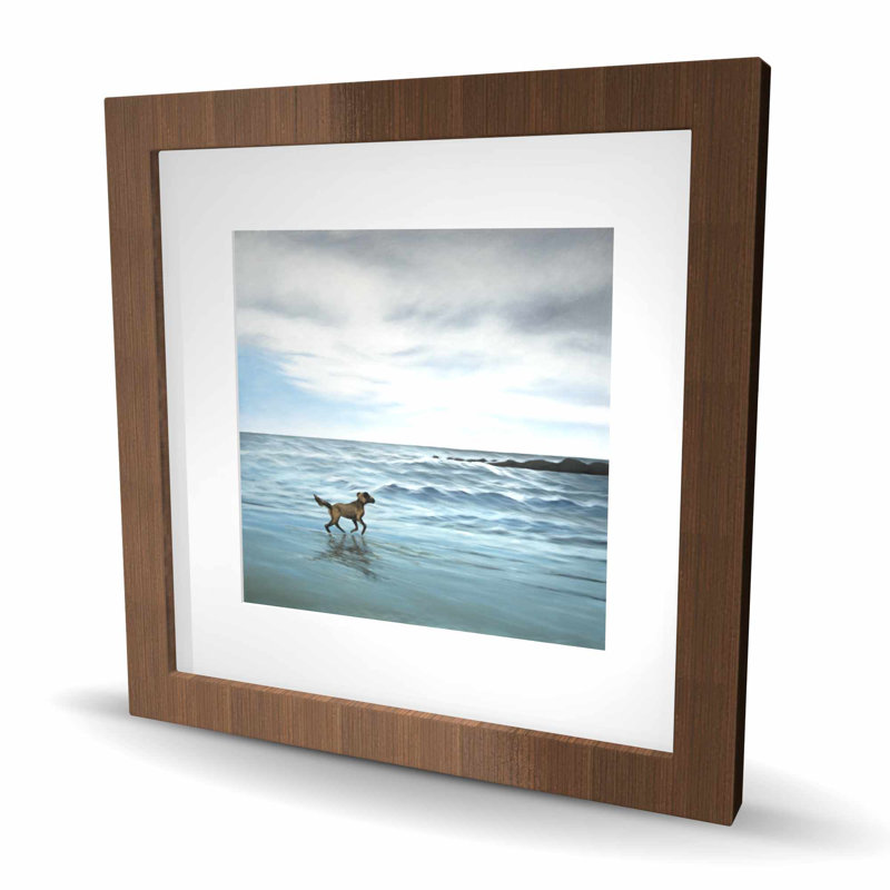 Chien sur la plage - reproduction matte encadrée pour la décoration intérieure, H 16 po x l 16 po
