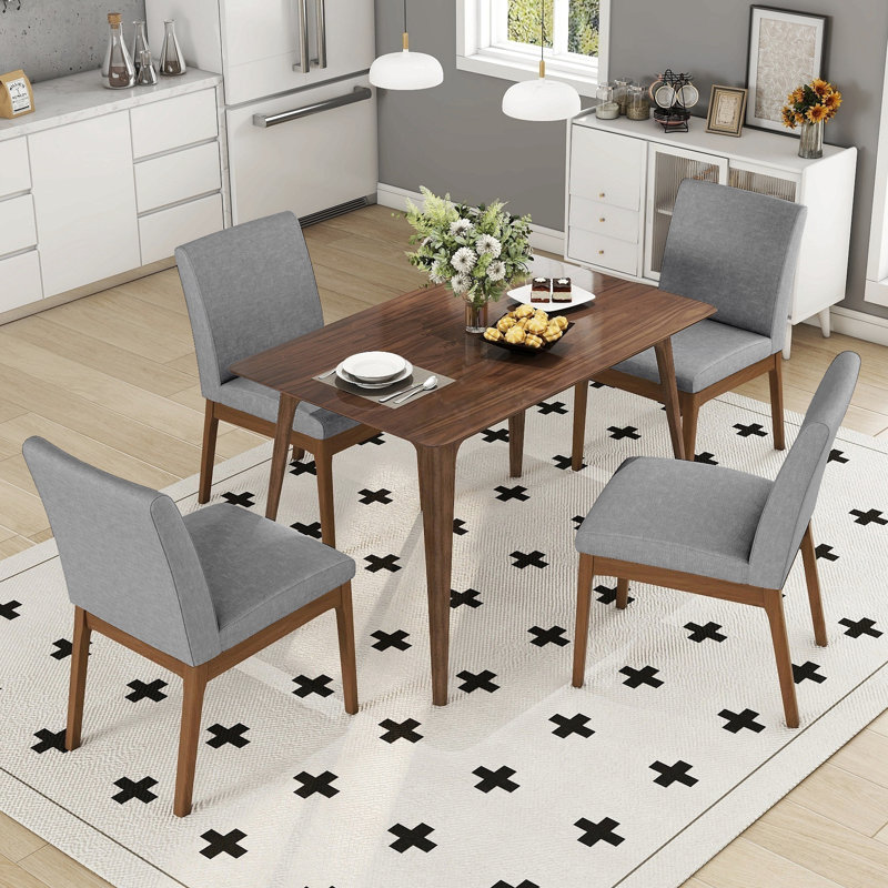 Ensemble de table de salle à manger 5 pièces avec une table en bois massif et 4 chaises rembourrées pour la salle à manger