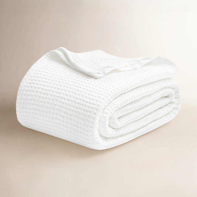 Jeté 100% coton 406 g / m² Literie respirant gaufré GentleSoft ™, Très grand simple, Blanc