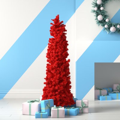 Sapin de Noël artificiel floqué rouge avec base