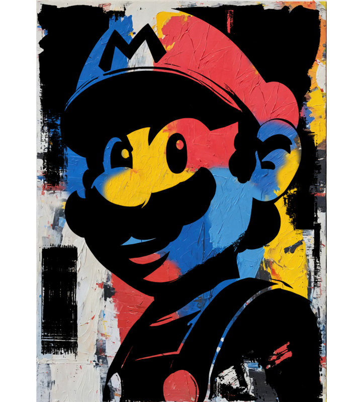 Sérigraphie Supermario, estampe numérique sur toile tendue avec châssis, H 24 po x l 20 po