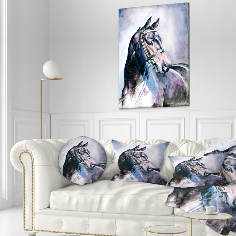 Cheval noir avec bride - coussin imprimé animal