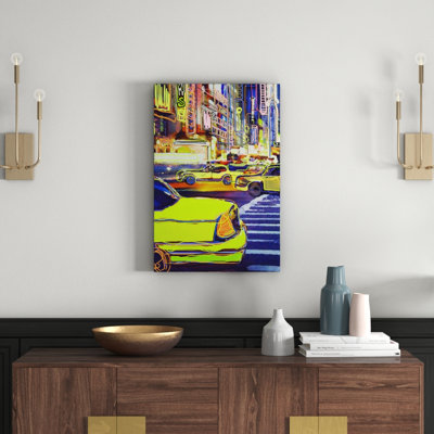 Urban Sketch Taxi by Lana Greben - Wrapped Canvas Painting