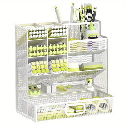 Organisateur de bureau avec tiroir, porte-stylos en filet multifonctionnel et accessoires de bureau pour fournitures de bureau et d'art