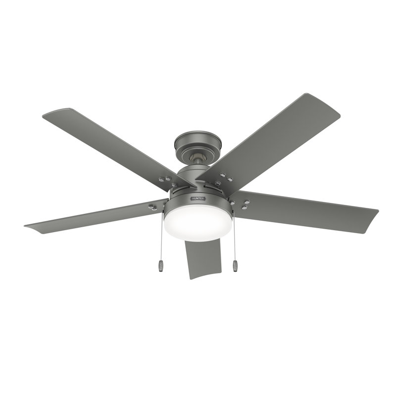 52" 5 - Blade Outdoor Standard Ceiling Fan with Lights and Pull Chains, Matte Silver