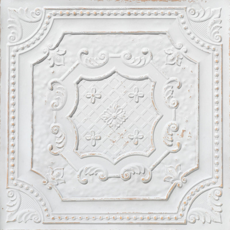 Tuile de plafond élisabéthanne en PVC à coller ou à coller - 24 po x 24 po, Taupe antique