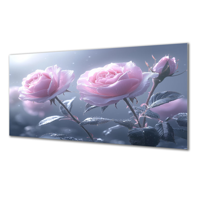 Lavande, roses, fleurs, matin II - roses, impression murale, H 28 po x l 60 po