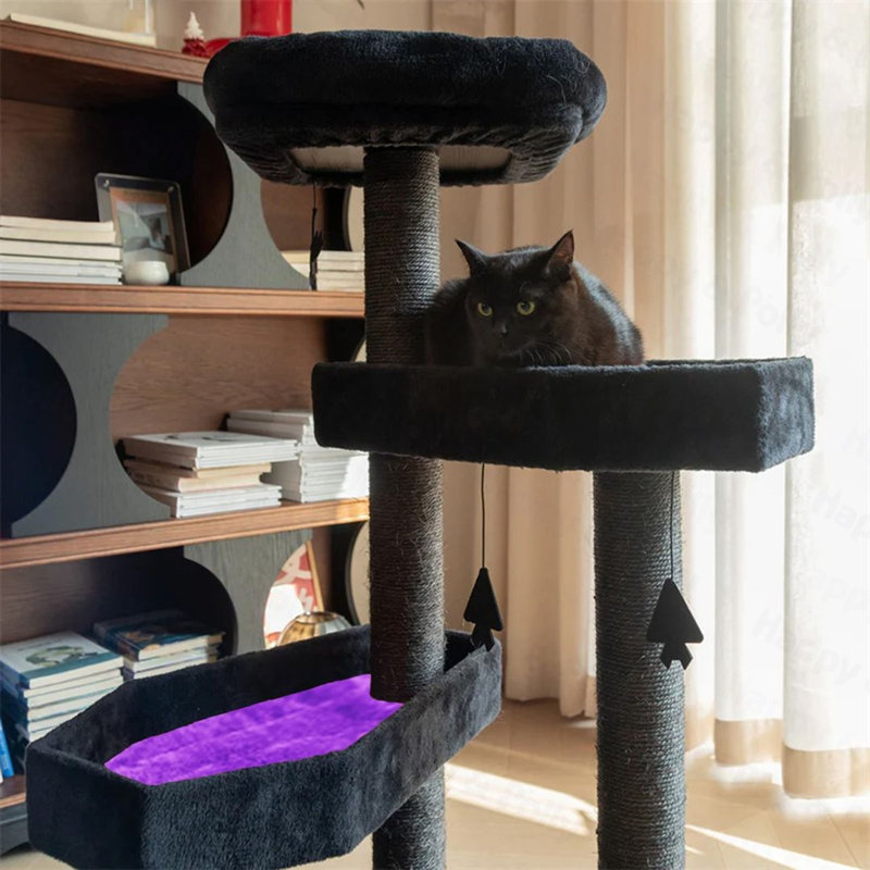 Arbre à chat 40,9 po de style gothique avec lit en cercueil, avec coussin moelleux, chat d'Halloween effrayant avec poteaux à griffer en sisal