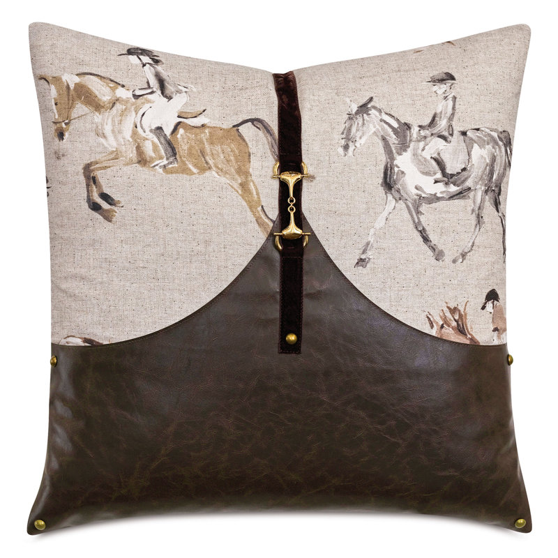 Coussin décoratif en similicuir à imprimé animal équestre