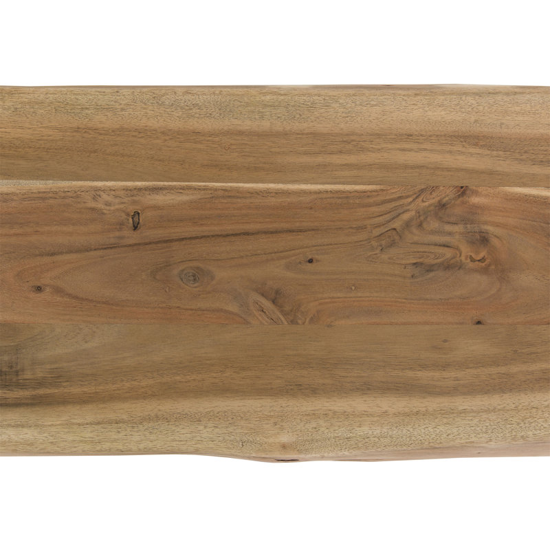 Banc de salle à manger 70 po en bois d'acacia, style maison de campagne, pieds croisés, brun, chrome