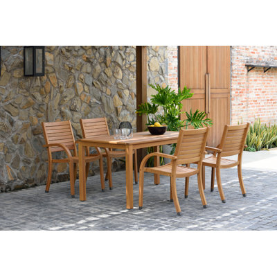 Anautica Sturdy 5 Piece Teak Finish Outdoor Furniture Dining Set