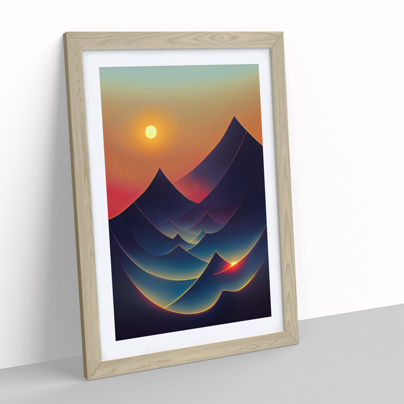 Abstract Mountain Sunset No.1 - Wall Art, 36cm H x 27cm W, Oak Framed