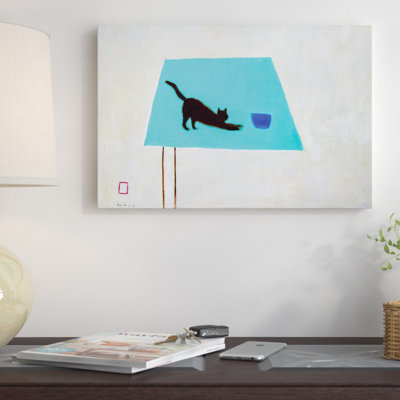 « cat on table », peinture sur toile tendue