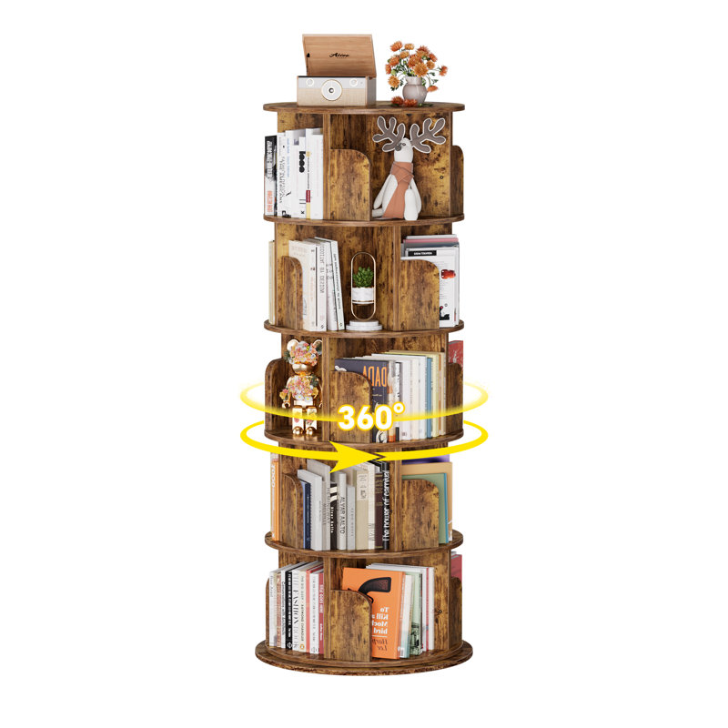 5 Tier Rotating Bookshelf, 360° Rotating Bookcase For Small Space, Corner Bookcase For Bedroom, Living Room, Study Room