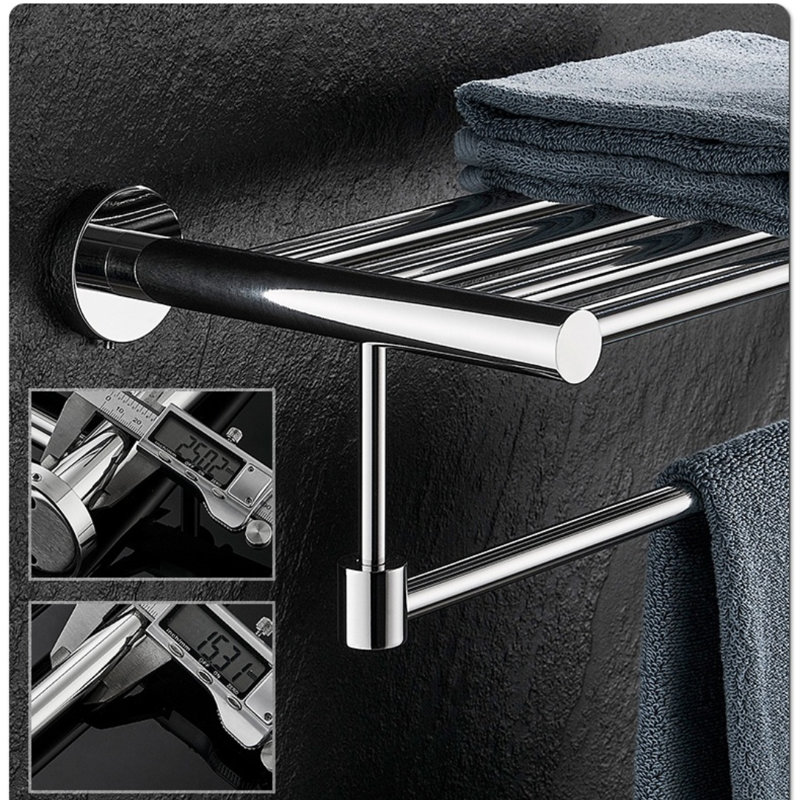 Porte-serviettes de salle de bain robuste en acier inoxydable 304 avec fixation sans vis - Tringle de douche peu encombrante pour l'organisation de la salle de bain