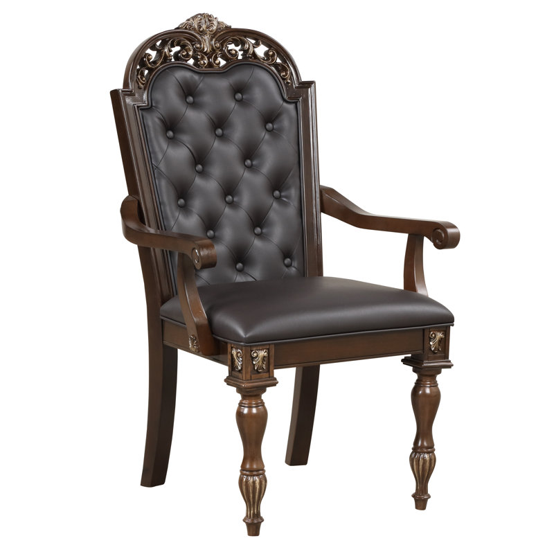 Maximus Wood Dining Arm Chair In Madeira Brown (Set Of 6), 6