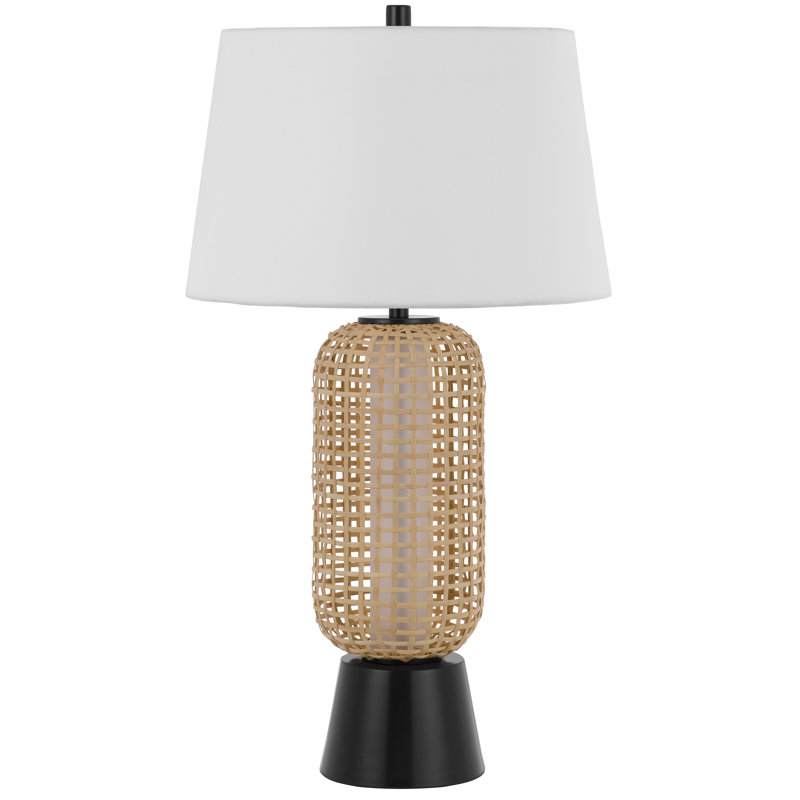 100W Wicker table lamp with 2W LED night light and hardback fabric shade