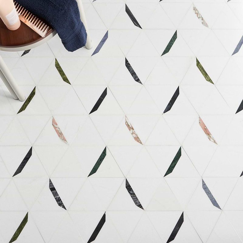 Tres Polished Marble Mosaic Tile, Thassos Gem