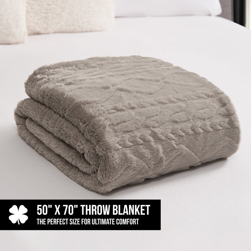 Tan Embossed Cable Faux Fur Throw Blanket 50" x 70"