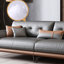 Canapé modulaire gris en cuir véritable-300324790