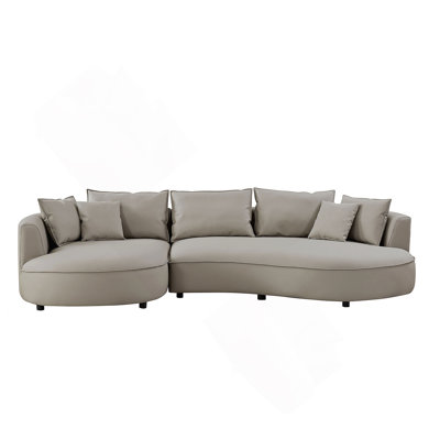 Modern Sectional Curved Sofa Couch For Living Room,Upholstered 5-Seat Sofa Couch Eco-Leather Couch Set For Apartment Office,Light Grey