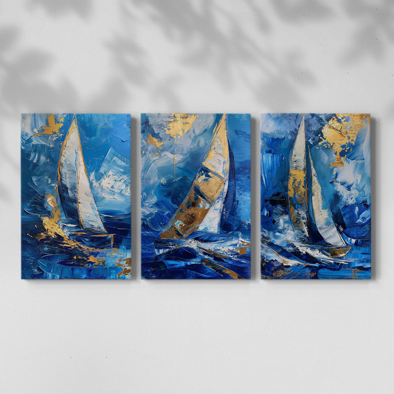 Série XX Sea and Shore - Ensemble de 3 toiles tendues avec châssis - Prêt à être accroché, H 60 po x l 40 po