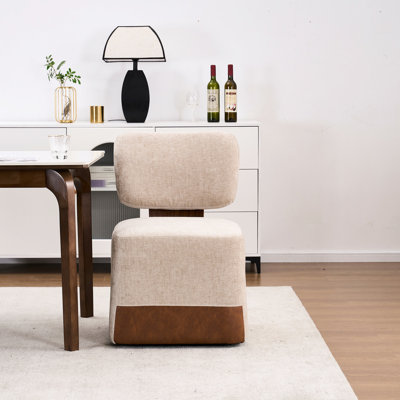 Chaise de salle à manger en lin beige sans accoudoirs avec - pour la décoration de chambre à coucher et de bureau, conception moderne, rembourrée de mousse, assemblage sans effort, roulement doux, 24,71 lb, profondeur 21,31 po, hauteur 33,91 po