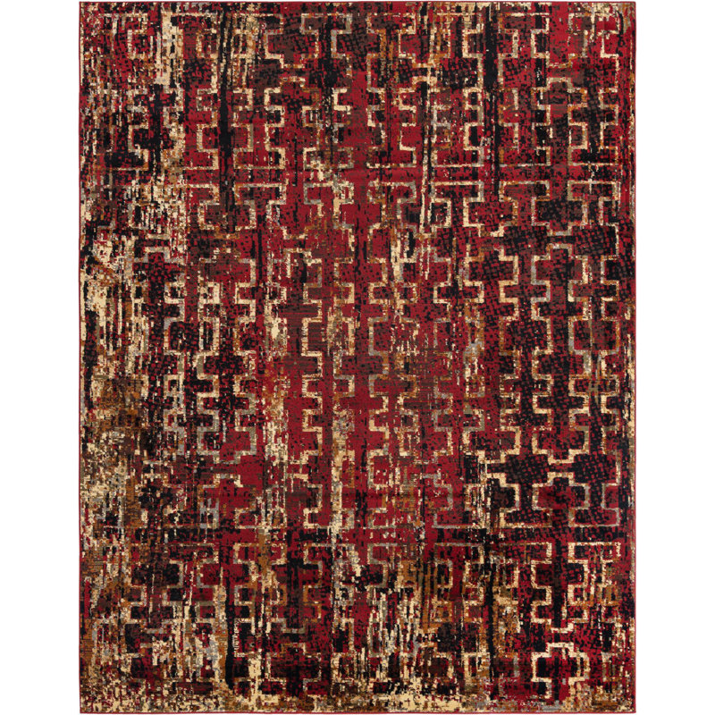 Tapis bordeaux à motif géométrique Knowle, Rectangle 7 pi 10 po x 10 pi