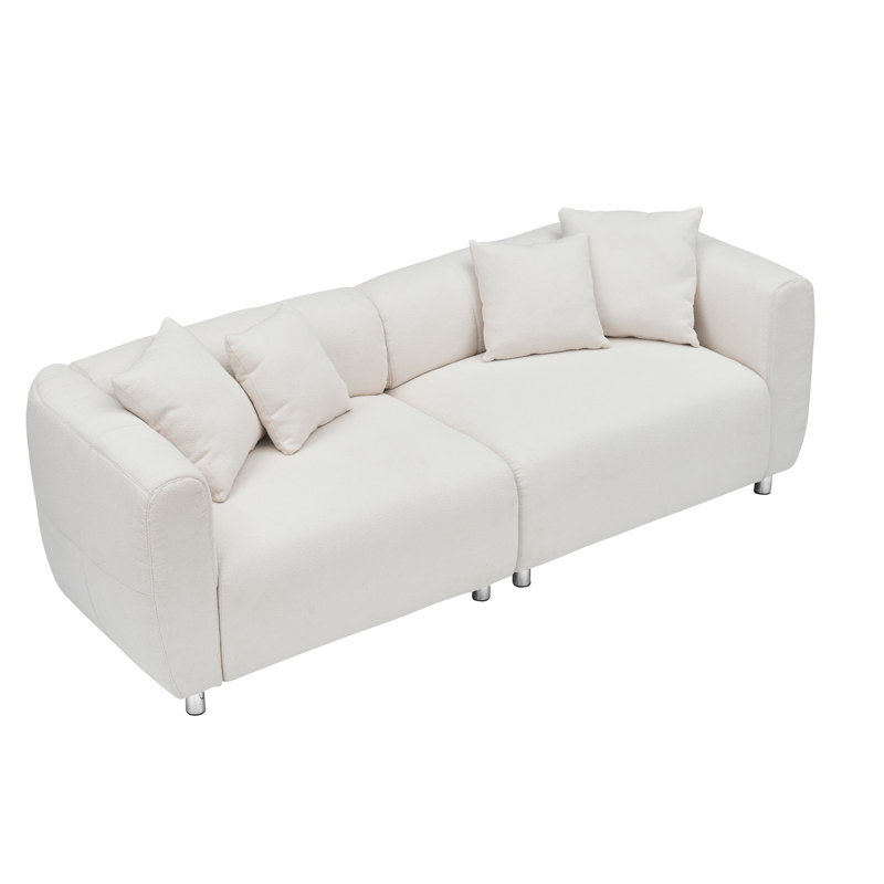 Canapé surdimensionné de 226 cm avec pieds en métal, structure en bois massif, 4 coussins pour salon, maison - Blanc, coussin d'assise enveloppant, coussin en coton style poupée, design confortable et tendance pour la réception, carré