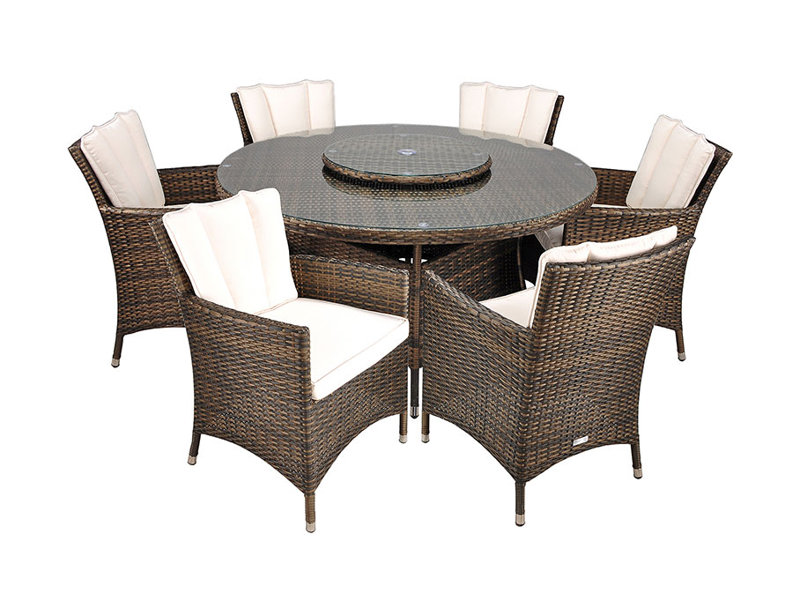 Harold 6 - Person Wicker Patio Dining Set with Round Table , Cushions Included