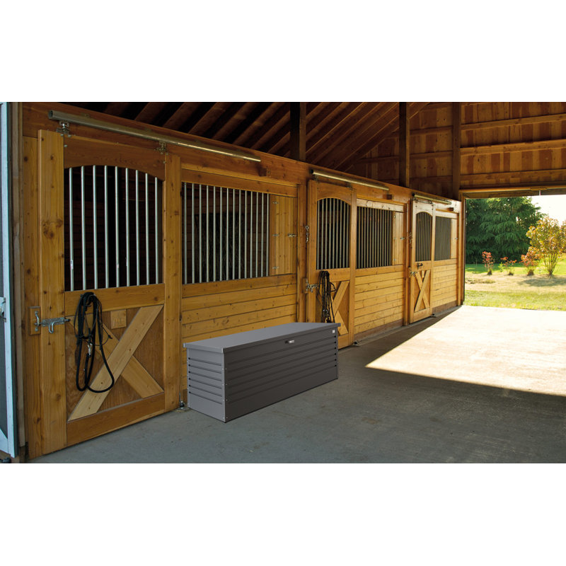 Coffre de terrasse en métal galvanisé avec serrure et vérin hydraulique à fermeture en douceur et à fermeture en douceur L 71,25 po x l 31,1 po x H 27,9 po Bioorts LeisureTime 210